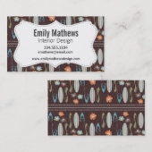 Surfbretter u. Hibiskus; Brown, Blau u. Orange Visitenkarte (Vorne/Hinten)