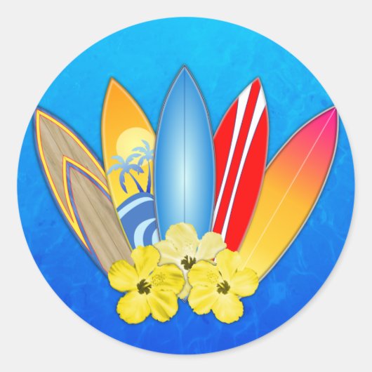 Surfbretter und Hibiskus Runder Aufkleber (Vorderseite)