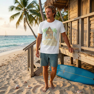 Surfbretter und Palmen aus tropischer Hütte T-Shirt