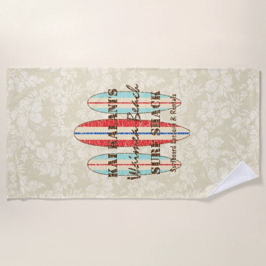 Surfbretter zeichnen Monogramm Hawaiian Surfboards Strandtuch (Vorderseite)