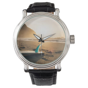 Surfbrettuhr. Sonnenuntergang, Strand, Meer Armbanduhr