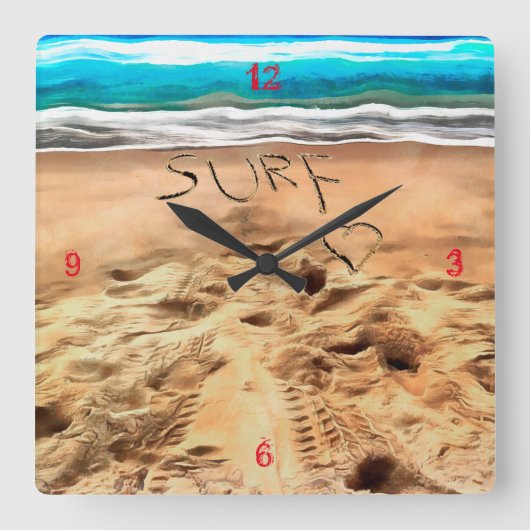 Surfdudes, Square Wall Clock Quadratische Wanduhr (Vorderseite)