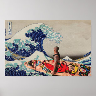 Surfe auf der Großen Welle Poster