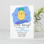 Surfen Ananas Sommer Geburtstagsschwimmbad Party Einladung (Stehend Vorderseite)