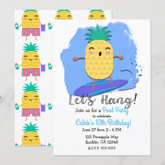 Surfen Ananas Sommer Geburtstagsschwimmbad Party Einladung
