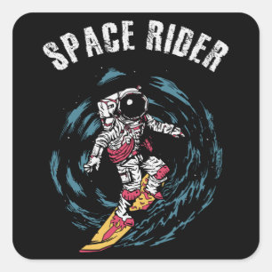 Surfen Astronaut Space Rider Surfer Quadratischer Aufkleber