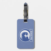 Surfen auf blauen und weißen Streifen Gepäckanhänger (Rückseite vertikal)