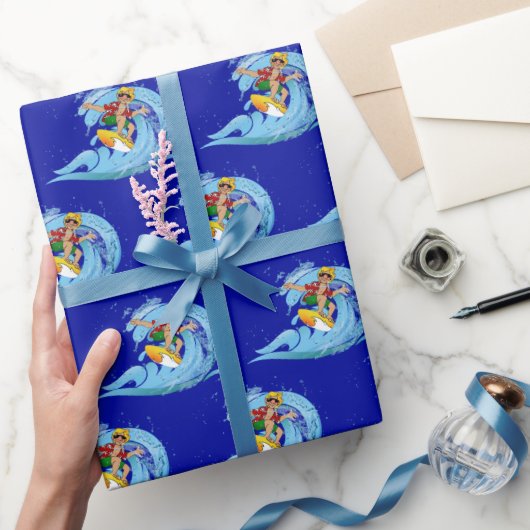 Surfen auf Blue Wave Geschenkpapier (Schenken)