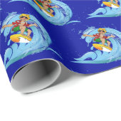 Surfen auf Blue Wave Geschenkpapier (Rolleneckpunkt)