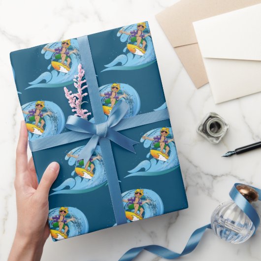 Surfen auf Blue Wave Geschenkpapier (Schenken)