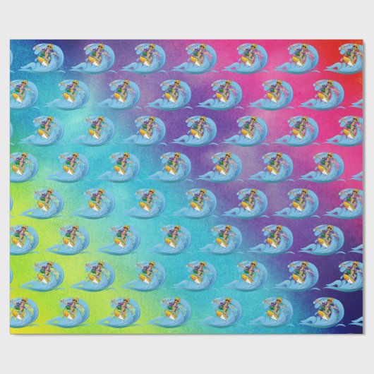 Surfen auf Blue Wave Geschenkpapier (Flach)