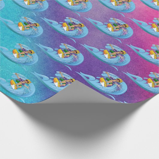 Surfen auf Blue Wave Geschenkpapier (Ecke)