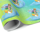 Surfen auf Blue Wave Geschenkpapier (Rolleneckpunkt)