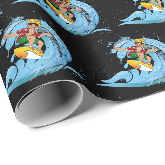 Surfen auf Blue Wave Geschenkpapier (Rolleneckpunkt)