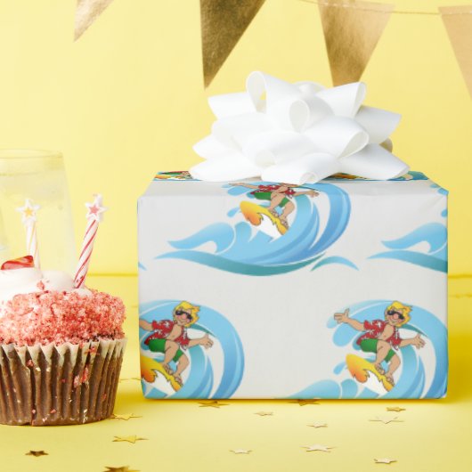 Surfen auf Blue Wave Geschenkpapier (Geburtstagsparty)