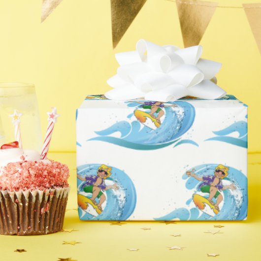 Surfen auf Blue Wave Geschenkpapier (Geburtstagsparty)
