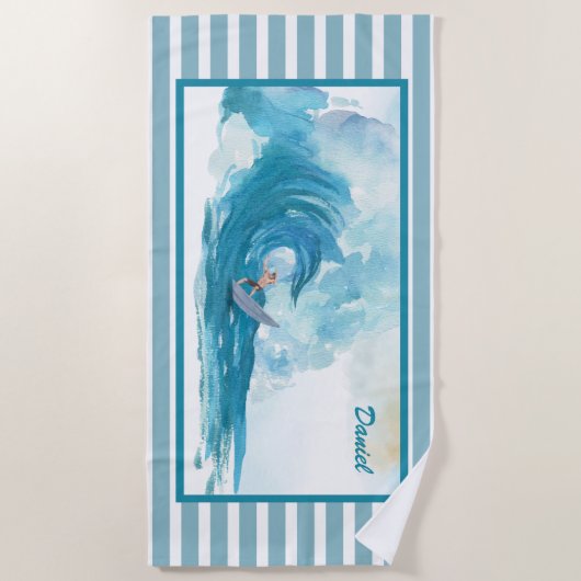 Surfen auf einer großen Welle | Personalisiertes B Strandtuch (Vorderseite)