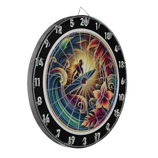 Surfen auf Wave mit Sunset Vibes Dartscheibe (Vorderseite Links)