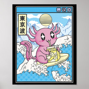 Surfen Axolotl trinkt Nana-Milch Kawaii Anime Va Poster