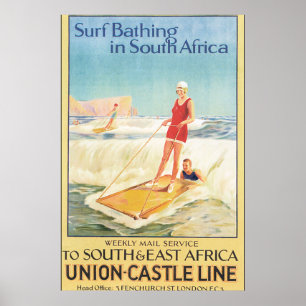Surfen Baden in Südafrika Vintage Reiseposter Poster