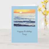 Surfen bei Sonnenaufgang mit blauem Hintergrund Karte (Gelbe Blume)