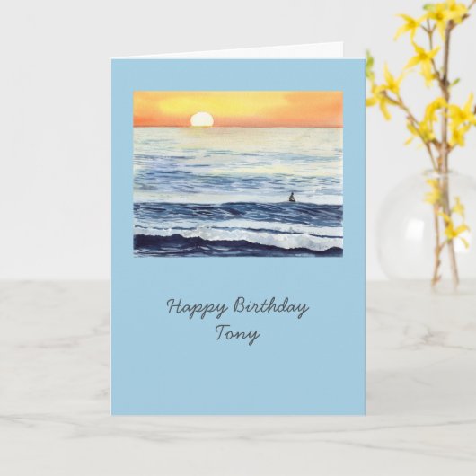 Surfen bei Sonnenaufgang mit blauem Hintergrund Karte (Gelbe Blume)