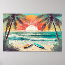 Surfen bei Sonnenuntergang Poster