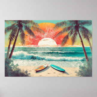 Surfen bei Sonnenuntergang Poster