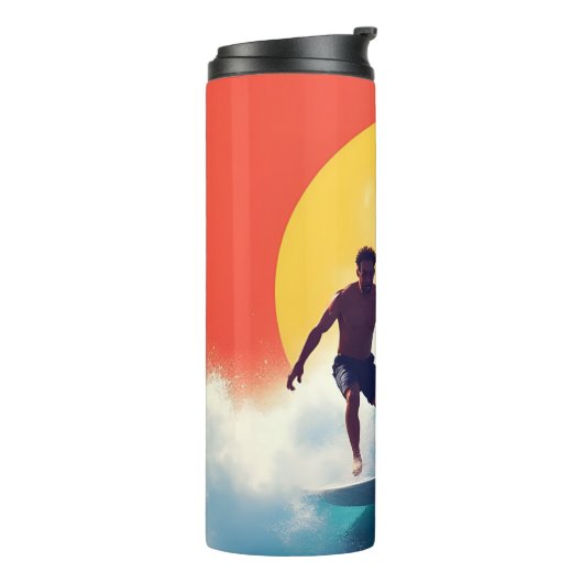 Surfen bei Sonnenuntergang Thermosbecher (Nach links gedreht)