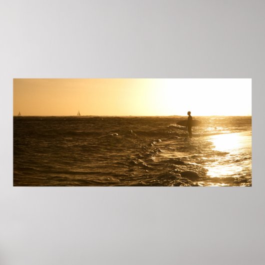 Surfen bei Sunset - Oahu, Hawaii Poster (Vorne)
