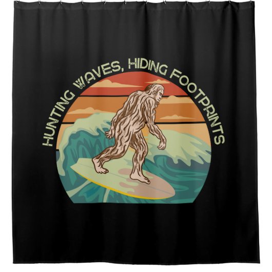 Surfen Bigfoot Jagd Waves Verstecken von Fußspuren Duschvorhang (Vorderseite)