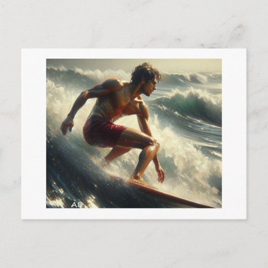 Surfen durch sonnige Wellen, Postkarte (Vorderseite)