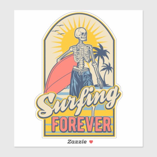 Surfen Forever Skeleton Surfer Typ Tropisch Aufkleber (Blatt)