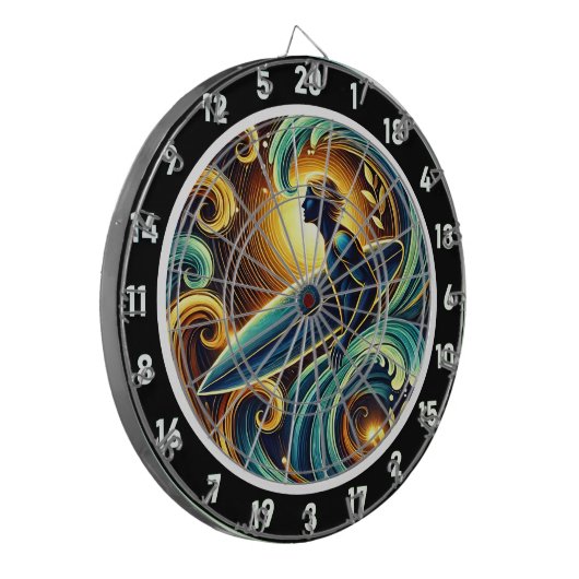 Surfen gegen Golden Sunset Glow Art Dartscheibe (Vorderseite Links)