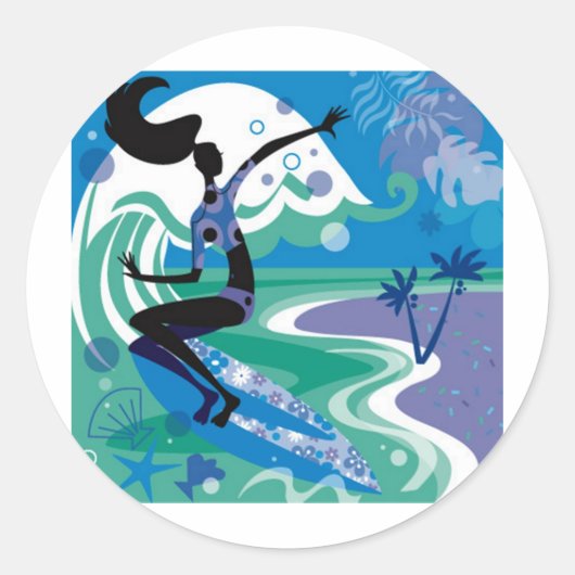 Surfen genießen runder aufkleber (Vorderseite)