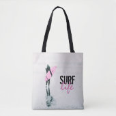Surfen Girl Pink Surfbrett Surfen Kunst Tasche (Vorderseite)