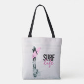 Surfen Girl Pink Surfbrett Surfen Kunst Tasche (Rückseite)