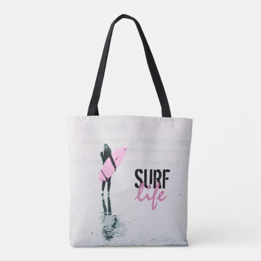 Surfen Girl Pink Surfbrett Surfen Kunst Tasche (Rückseite)