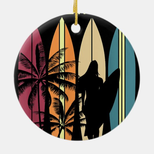 Surfen Girl Surfbrett Surfen Girl's Surfen Keramik Ornament (Hinten)