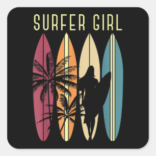 Surfen Girl Surfbrett Surfen Girl's Surfen Quadratischer Aufkleber