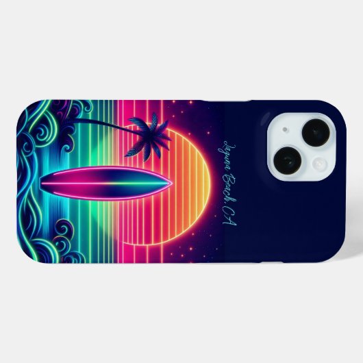 Surfen im Neon Sunset Case-Mate iPhone Hülle (Rückseite (Horizontal))