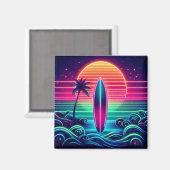 Surfen im Neon Sunset Magnet (Vorderseite/Rückseite)