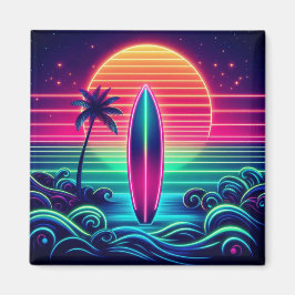 Surfen im Neon Sunset Magnet