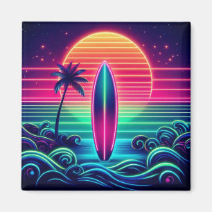 Surfen im Neon Sunset Magnet