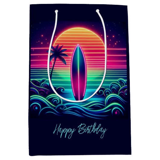 Surfen im Neon Sunset- Mittlere Geschenktüte (Vorderseite)