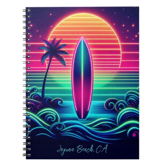Surfen im Neon Sunset Notizblock (Vorderseite)