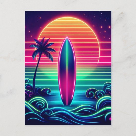 Surfen im Neon Sunset Postkarte (Vorderseite)