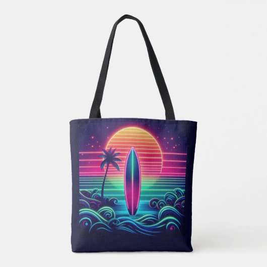 Surfen im Neon Sunset Tasche (Rückseite)