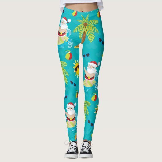 Surfen im Santa Claus für tropische Weihnachten Leggings (Vorderseite)