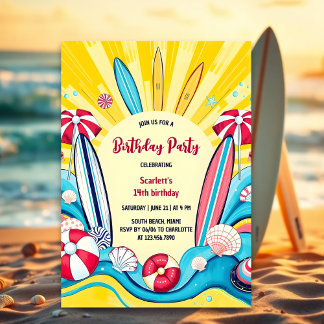 Surfen im Sommer Spaß Beach Surfen Geburtstag Einladung